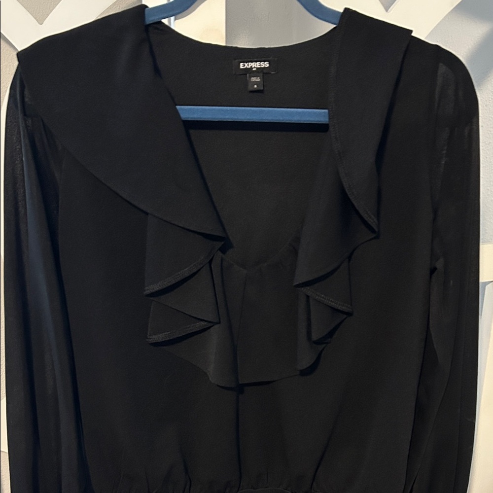 Express Black Ruffle Bodysuit - Picture 3 of 4